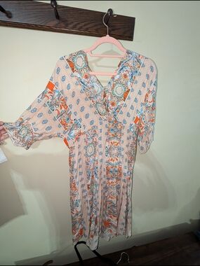 Light Pink Boho Floral V-Neck Dress